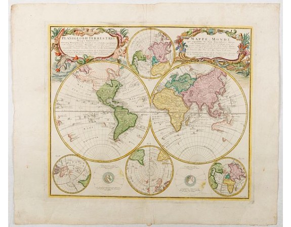 HOMANN HEIRS. -  Planiglobii Terrestris Mappa Universalis..  - Mappe-Monde qui represente les deux Hemispheres. . .