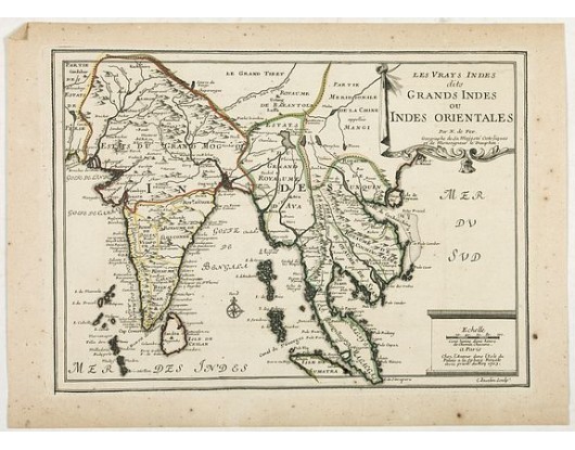 FER, N. de. - Les Vrays Indes dits Grandes Indes ou Indes Orientales Par N. de Fer. Geographe de Sa Majeste Catoliques et de Monseigneur le Dauphin.