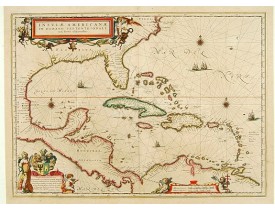 BLAEU, W. -  Insulae Americanae in Oceanus Septentrionali cum Terris adiacentibus. BLAEU, W. -  Insulae Americanae in Oceanus Septentrionali cum Terris adiacentibus.