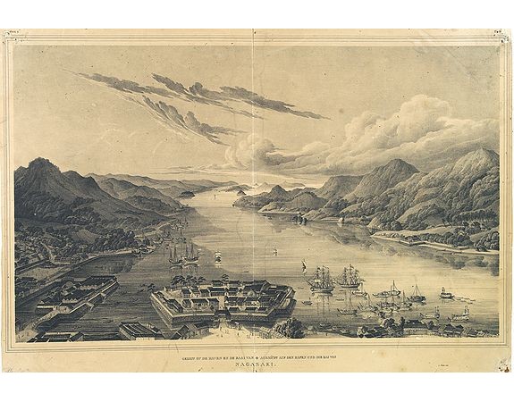 VON SIEBOLD, P. Fr. B. - Gezigt op de haven en de baai van Nagasaki..