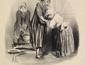 DAUMIER, H. -  Mœurs conjugales. Le trépas du caniche. Oh mon Dieu…(Plate 28)