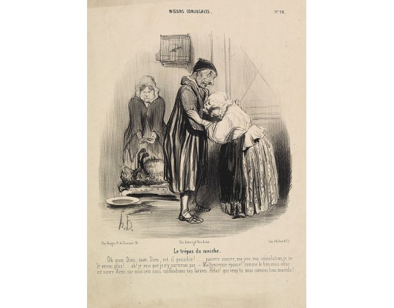 DAUMIER, H. -  Mœurs conjugales. Le trépas du caniche. Oh mon Dieu…(Plate 28)