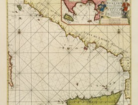 KEULEN, J. VAN -  Paskaart der Zeekusten van Italien Tusschen Piombino en C. dell Arme Met de Noord-kust van 't Eylandt Sicilia..