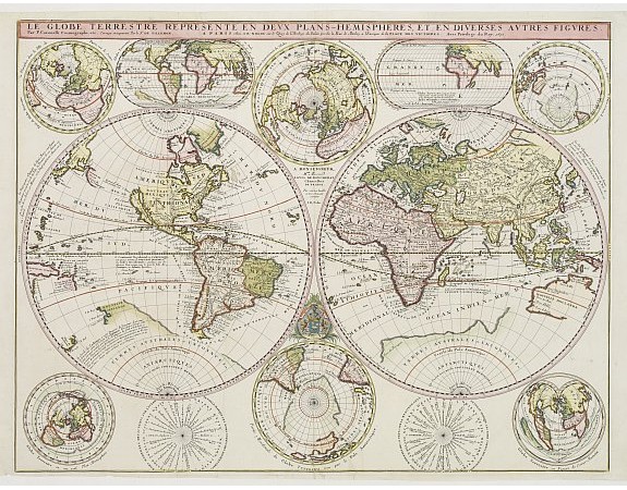 CORONELLI, V. / DE TILLEMONT. / NOLIN. - Le Globe Terrestre Represente en Devx Plans Hemispheres, … CORONELLI, V. / DE TILLEMONT. / NOLIN. - Le Globe Terrestre Represente en Devx Plans Hemispheres, …