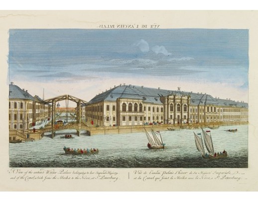 ANONYME. -  Vuë de l'ancien Palais d'hiver de sa Majesté Imperiale et du Canal qui Joint la Moika avec la Neva, a St. Petersburg.