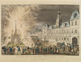 BASSET. -  Vue d'un Feu d'Artifice tiré devant l'Hotel de Ville en réjouissance de la Paix.