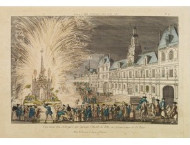 BASSET. -  Vue d'un Feu d'Artifice tiré devant l'Hotel de Ville en réjouissance de la Paix.