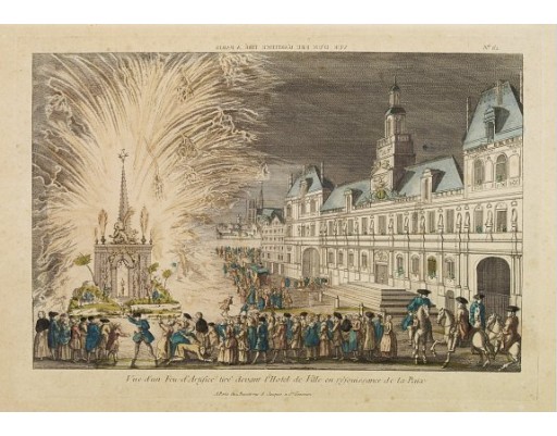 BASSET. - Vue d'un Feu d'Artifice tiré devant l'Hotel de Ville en réjouissance de la Paix. BASSET. - Vue d'un Feu d'Artifice tiré devant l'Hotel de Ville en réjouissance de la Paix.