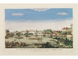 HUQUIER. -  Vüe Perspective du Pont neuf construit sur la tamise a Hampton-Court. HUQUIER. -  Vüe Perspective du Pont neuf construit sur la tamise a Hampton-Court.