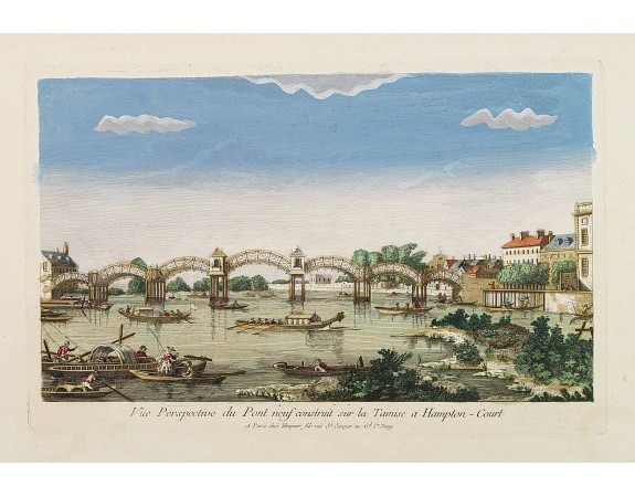HUQUIER. -  Vüe Perspective du Pont neuf construit sur la tamise a Hampton-Court.
