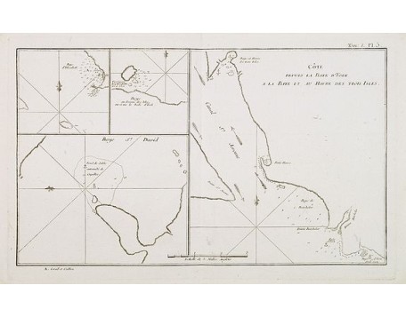 COOK, Captain James. - Côte depuis la Baye d'York a la Baye et au Havre des Trois Isles / Baye St. David / Baye d'Elizabeth et la Baye en dessous des Isles. Tome I Pl. 5. COOK, Captain James. - Côte depuis la Baye d'York a la Baye et au Havre des Trois Isles / Baye St. David / Baye d'Elizabeth et la Baye en dessous des Isles. Tome I Pl. 5.