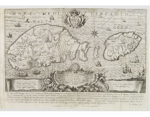 BOVA, A. - Pianta Geografia delle Isole di Malta, e Gozo della Sagra Religione Gerosolimitana di S. Giovanni delineata, ed incisa in quest anno 1761. BOVA, A. - Pianta Geografia delle Isole di Malta, e Gozo della Sagra Religione Gerosolimitana di S. Giovanni delineata, ed incisa in quest anno 1761.