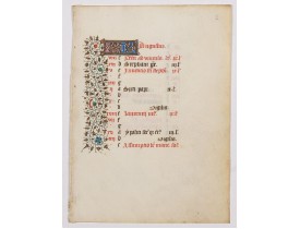 BOOK OF HOURS -  A manuscript leaf from a Book of Hours. BOOK OF HOURS -  A manuscript leaf from a Book of Hours.