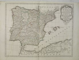 DELISLE, G. / DEZAUCHE, J. A. -  Carte de l’Espagne Dressée par Guillaume Delisle sur la description de Rodrigo Mendez Sylva . . .. Le tout augmenté et vérifié en 1789. Par Phil. Buache, de l’Académie des Sciences.
