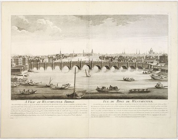 CHEREAU, J. / AVELINE, P.A. - A view of Westminster bridge. Vue du pont Westminster. CHEREAU, J. / AVELINE, P.A. - A view of Westminster bridge. Vue du pont Westminster.