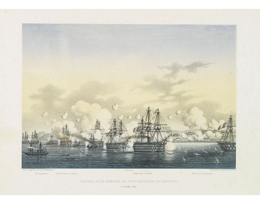 LANGLUME./ LE BRETON, L. - L'escadre alliée bombarde les forts extérieurs de Sébastopol. (18 octobre 1854) LANGLUME./ LE BRETON, L. - L'escadre alliée bombarde les forts extérieurs de Sébastopol. (18 octobre 1854)