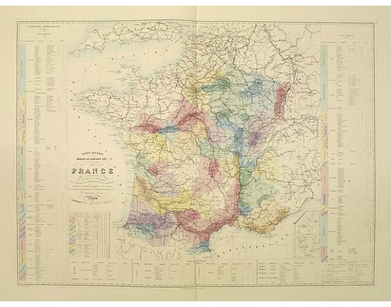LOGEROT, A. /MASSALOUP. - Carte vinicole indiquant les principaux crûs de la France. LOGEROT, A. /MASSALOUP. - Carte vinicole indiquant les principaux crûs de la France.