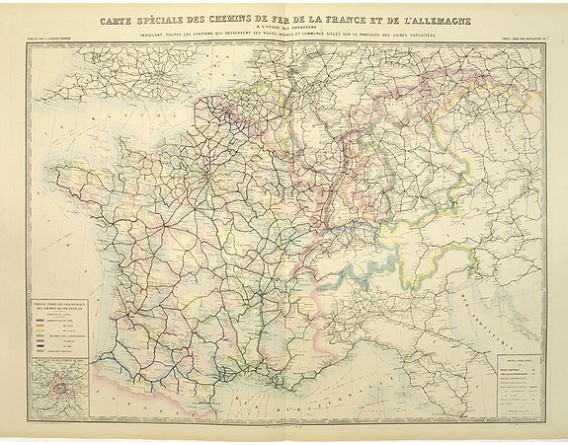 LOGEROT, A. / VUILLEMIN. - Carte spéciale des chemins de fer de la France et de l'Allemagne. LOGEROT, A. / VUILLEMIN. - Carte spéciale des chemins de fer de la France et de l'Allemagne.