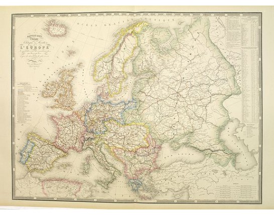 LOGEROT, A. - Nouvelle carte physique et politique de l'Europe. Les grandes voies de communication. LOGEROT, A. - Nouvelle carte physique et politique de l'Europe. Les grandes voies de communication.
