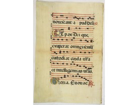 ANTIPHONARIUM -  Leaf on vellum from an antiphonary. ANTIPHONARIUM -  Leaf on vellum from an antiphonary.