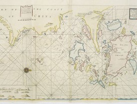 THORNTON, J. -  A large draught of the North part of CHINA. Shewing all the passages and chanells into the harbour of CHUSAN. / To the honourable the court of mannagers for the UNITED TRADE to the EAST INDIES.