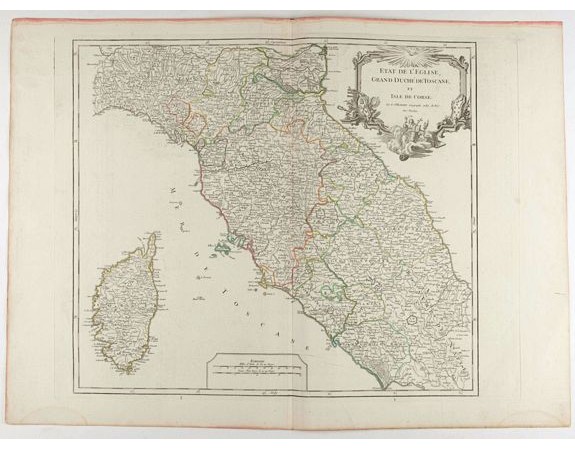 VAUGONDY, R. de - Etat de l'Eglise, Grand Duché de Toscane, et isle de Corse. VAUGONDY, R. de - Etat de l'Eglise, Grand Duché de Toscane, et isle de Corse.