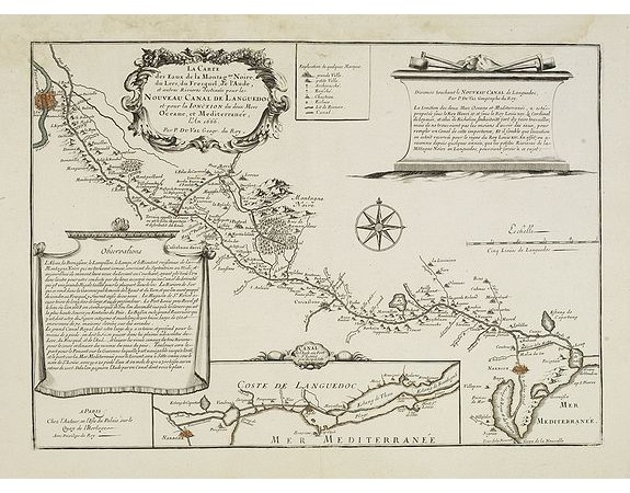 DU VAL, P. - La carte des Eaux de la Montagne Noire di Mers, du Fresquel de l'Aube et autres rivières destinées pour le Nouveau canal de Languedoc . . . DU VAL, P. - La carte des Eaux de la Montagne Noire di Mers, du Fresquel de l'Aube et autres rivières destinées pour le Nouveau canal de Languedoc . . .