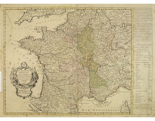 ANONYME -  El reyno de Francia y lus paises confinantes hasta la extension de la Antigua Galia. . .
