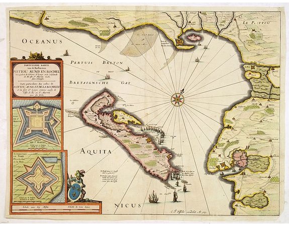 VISSCHER, C. J. -  Carte Particulière des costes de Poittou Aunis, et de la Rochelle et du fort St. Louys comme aussy de l'Isle de Ré avec ses forts.