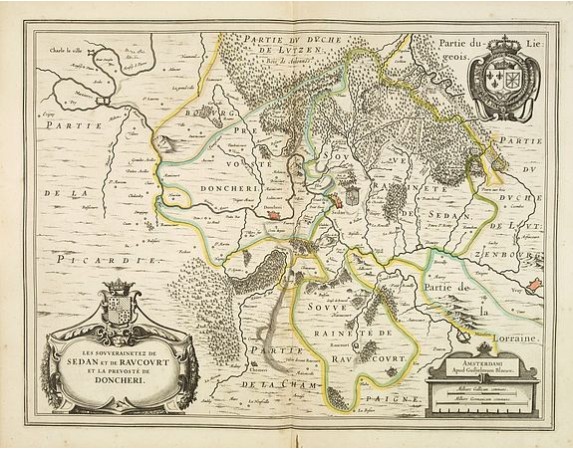 BLAEU, W. - Les Souverainetez de SEDAN et de RAUCOURT et la Prevosté de DONCHERI. BLAEU, W. - Les Souverainetez de SEDAN et de RAUCOURT et la Prevosté de DONCHERI.