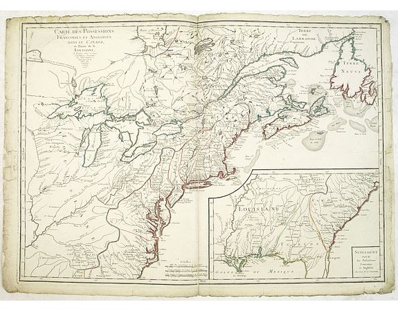 LONGCHAMPS, le Sieur. - Carte des Possessions Françoises et Angloises dans le Canada et partie de la Lousiane. . . LONGCHAMPS, le Sieur. - Carte des Possessions Françoises et Angloises dans le Canada et partie de la Lousiane. . .