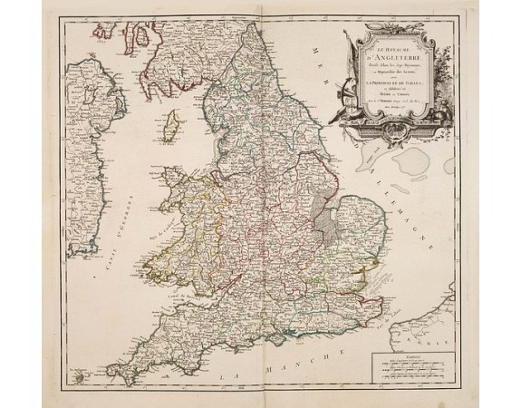 VAUGONDY, R. de -  Le Royaume D'Angleterre, divise selon les sept Royaumes ou Heptrachie des Saxons, avec La Principaute De Galles, et subdivisie en Shires ou Comtes…