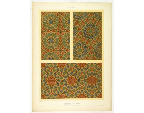 PRISSE D'AVENNES, E. -  Arabesques. - Spécimens de plafonds dispositions de dodécagones étoilés. . .