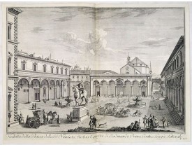 ZOCCHI, G. -  Veduta della Piazza della SS. Nunziata, Statua Equestre di Ferdinando Primo, Fonti, e Loggie Laterali.