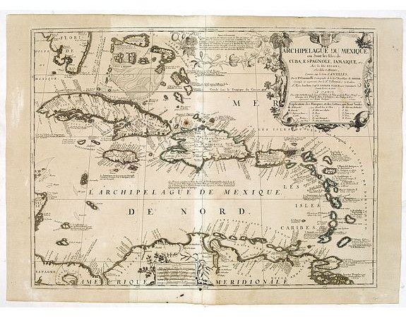 NOLIN, J.B. / CORONELLI, P. -  Archipelague Du Mexique. ou Sont les Isles de Cuba, Espagnole, Iamaique, etc. Avec les Isles Lucayes, et les Isles Caribes, Connues sous les nom d'Antilles . . . 1742