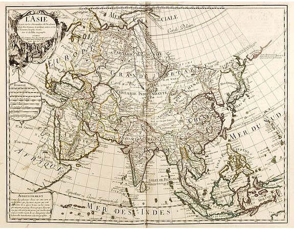 DELISLE, G. -  L'Asie. Dressee sur les observations de l'Academie [Royale] des Sciences et quelques autres, et sur les memoires les plus recens. Par G. de l'Isle, Geographe. A Paris, chez l'Auteur Rue des Canettes préz de St. Sulpice. . .