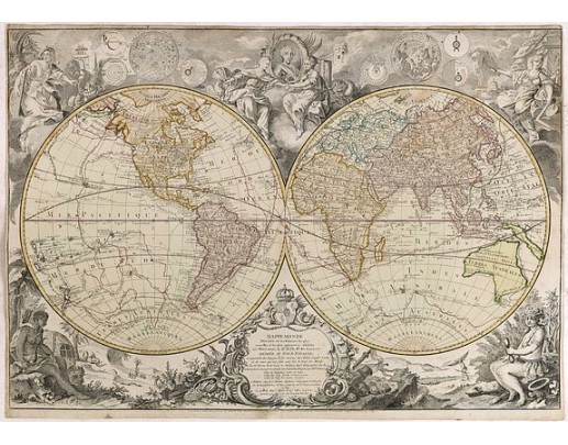 DESNOS, L.C. - Mappemonde Dressée sur les Relations les Plus Nouvelles et les plus approuvées assujeties aux Obserations de Mrs. De L'Académie Royale des Sciences. DESNOS, L.C. - Mappemonde Dressée sur les Relations les Plus Nouvelles et les plus approuvées assujeties aux Obserations de Mrs. De L'Académie Royale des Sciences.
