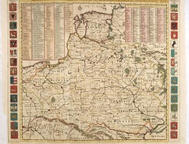 CHATELAIN, H. -  Carte De Pologne Avec La Chronologie Des Rois Et Des Ducs De Lithuanie, Ainsi Que Des Grands Maitres De L'Ordre Teutonique Les Evechez et Archeveches, et Les Armes Des Provinces . . .