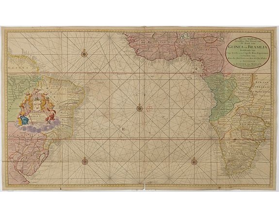 VAN KEULEN, G. - Nieuwe Wassende Graadige Pas-kaart van de Kust van Guinea en Brasilia. VAN KEULEN, G. - Nieuwe Wassende Graadige Pas-kaart van de Kust van Guinea en Brasilia.