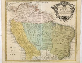 HOMANN HEIRS. -  Tabula Americae Specialis Geographica Regni Peru, Brasiliae, Terra Firmae & Reg: Amazonum; Secundum relationes de Herrera, de Laet & PP d Acuña & M. Rodriguez . . .