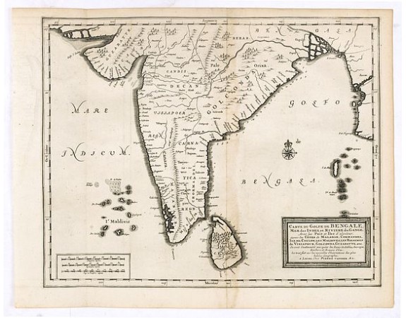 VANDER AA, P. -  Carte du Golfe de Bengale, Mer de Indes, et Riviere du Gange, Avec les Pais et Iles d'alentour, Savoir les Cotes de Malabar, Cormandel, Ile de Ceylon, Les Maldives . . .