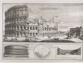 DE ROSSI, G. / SPECCHI, A. -  Prospetto dell'anfiteatro Flavio . . . / Prospetto di Tutto l'Anfiteatro intiero . . . / Pianta dell' divisa nelli suoi / Spaccato, e veduta interiore dell' Anfiteatro.