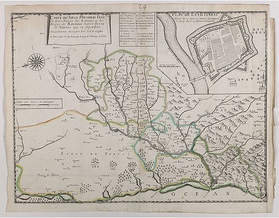 DELAPOINTE, F. -  Carte du siège présidial Dax et seneschaucee des Lannes et des sieges de Bayonne sainct sever et Tartas qui en dependent Nouvellement dessignee Par le Sr de Classun.