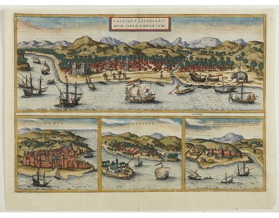 BRAUN, G. / HOGENBERG, F. -  Calechut Celeberrimum Indiae Emporium [on sheet with] Ormus [and] Canonor [and] S. Georgii Oppidum Mina.