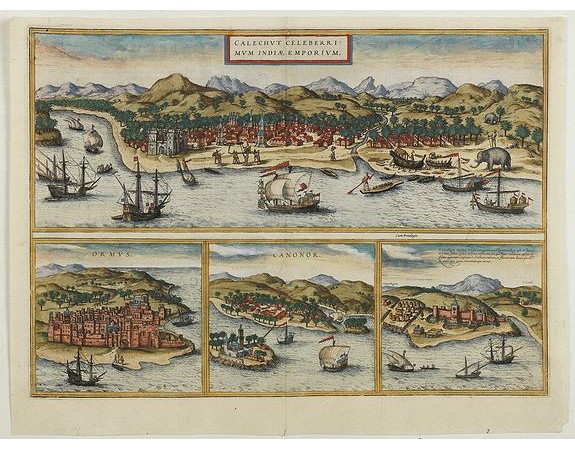BRAUN, G. / HOGENBERG, F. -  Calechut Celeberrimum Indiae Emporium [on sheet with] Ormus [and] Canonor [and] S. Georgii Oppidum Mina.
