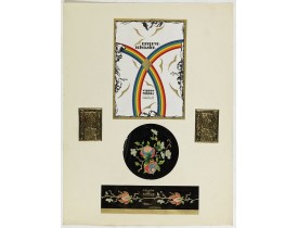 PICHON, Robert (Workshop). -  "Art déco" Five Lithographed perfume labels laid on an original cardboard sheet.