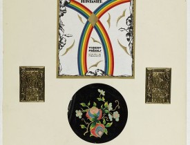 PICHON, Robert (Workshop). -  "Art déco" Five Lithographed perfume labels laid on an original cardboard sheet.