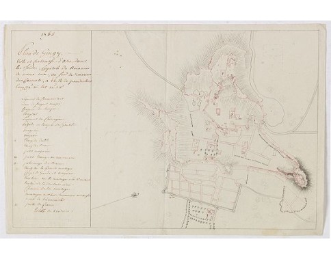 ANONYME -  Plan de Gingy, ville et forteresse d'Asie . . . [An Early Manuscript Map of Pondicherry Prior To Its Reconstruction After The Seven Years War.]