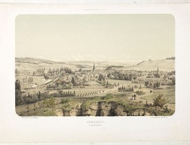 MAUGENDRE, A. -  COMMERCY, Vue prise de la Garenne - Chemins de fer de l'Est. Dessiné d'après nat. et Lith. par A.Maugendre. Image Auguste Bry, r. du Bac, 114, Paris.