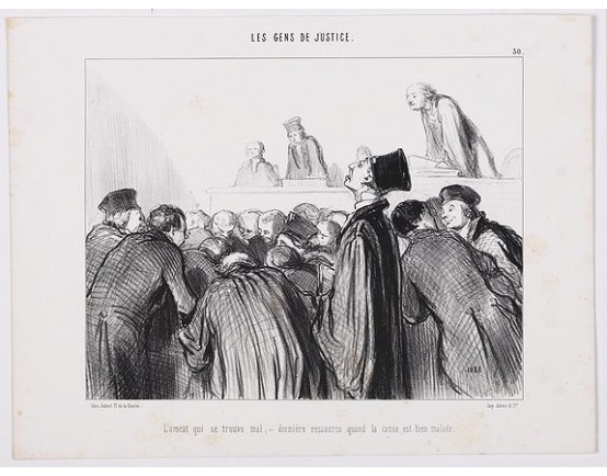 DAUMIER, H. - Les Gens de Justice. - L'avocat qui se trouve mal - dernière ressource quand la cause est bien malade. (pl 30) DAUMIER, H. - Les Gens de Justice. - L'avocat qui se trouve mal - dernière ressource quand la cause est bien malade. (pl 30)